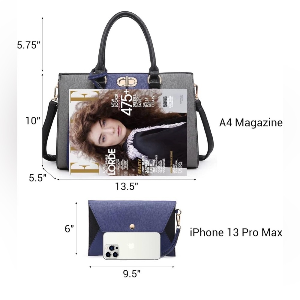 DASEIN Black and Blue Tote Handbag with Matching Clutch and Coin/Cardholder - Picture 16 of 16